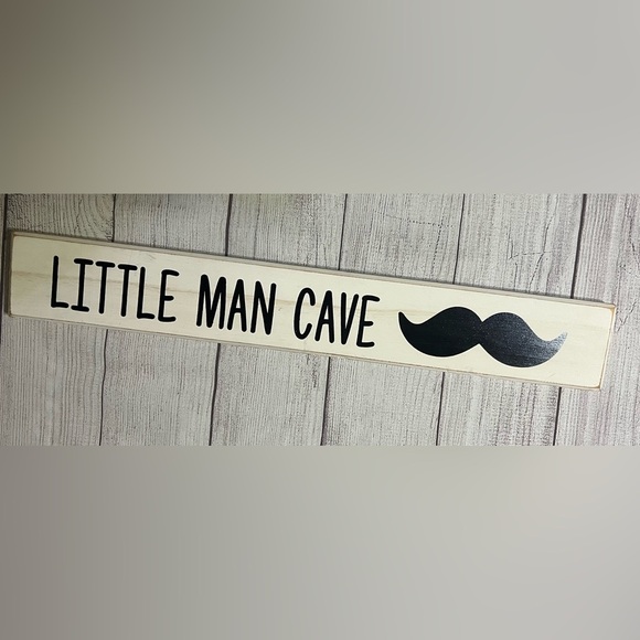 Little Man Cave Wooden Sign Mustache Wall Decor 24” Rustic Nursery – Babies R Us - Picture 1 of 3
